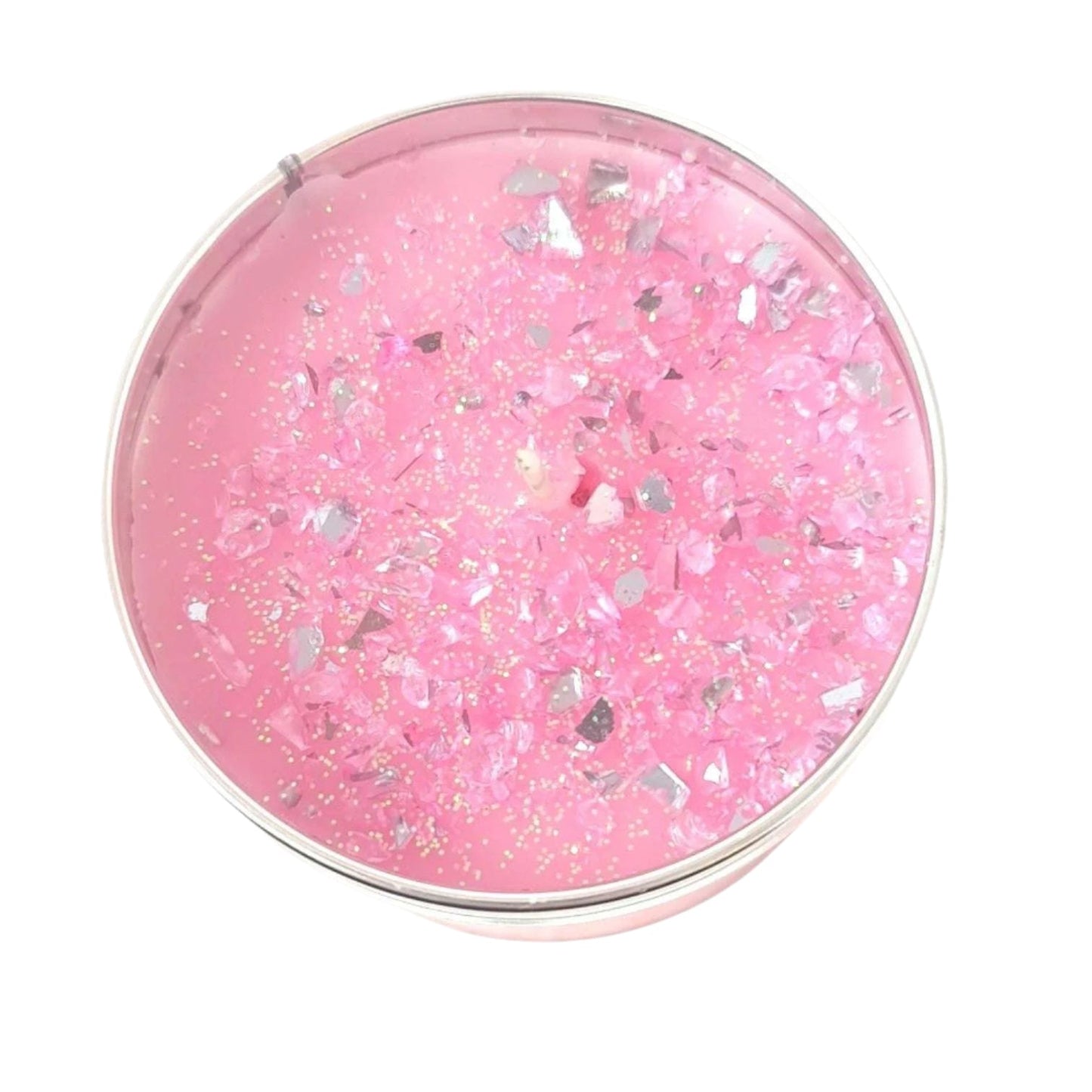 Wild Rose Scented Candle - Pink scented candle with shimmering toppings, featuring a wild rose fragrance.