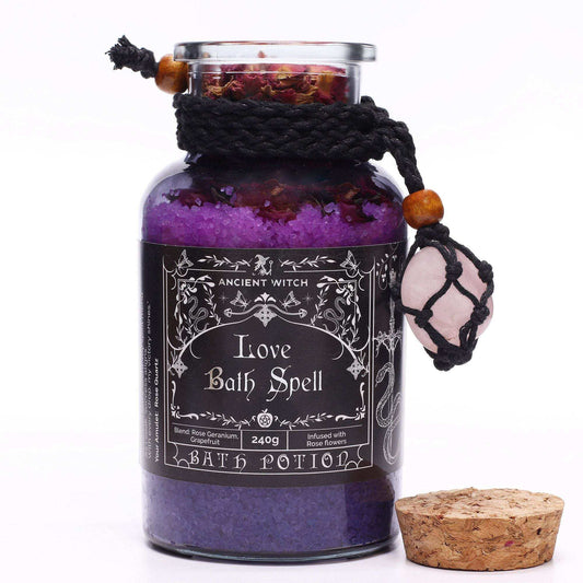 Ancient Witch bath spell - love potion with rose quartz amulet