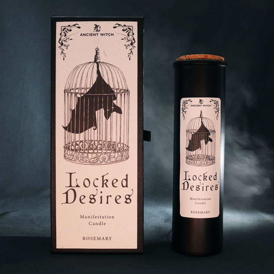 Ancient witch ritual candles with bat in cage design and rosemary scent