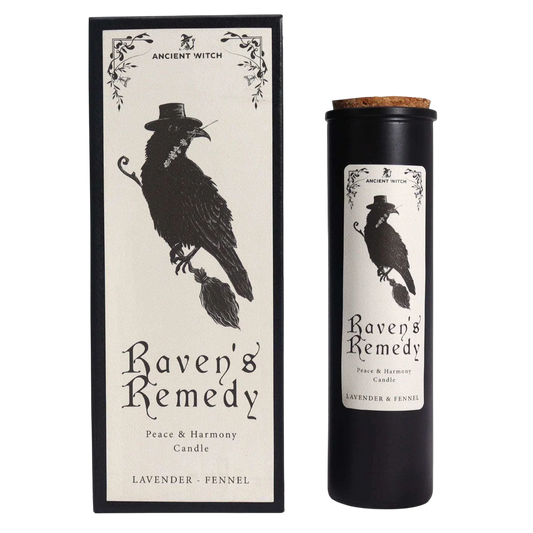 Ancient witch ritual candle with raven design and lavender fennel scent