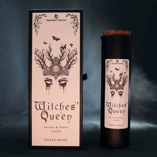 Ancient Witch Ritual Candle with crown and moths for empowerment and success in elegant box