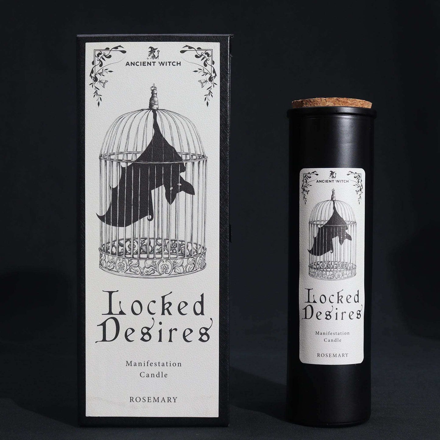 Ancient witch ritual candles with bat cage design and rosemary scent