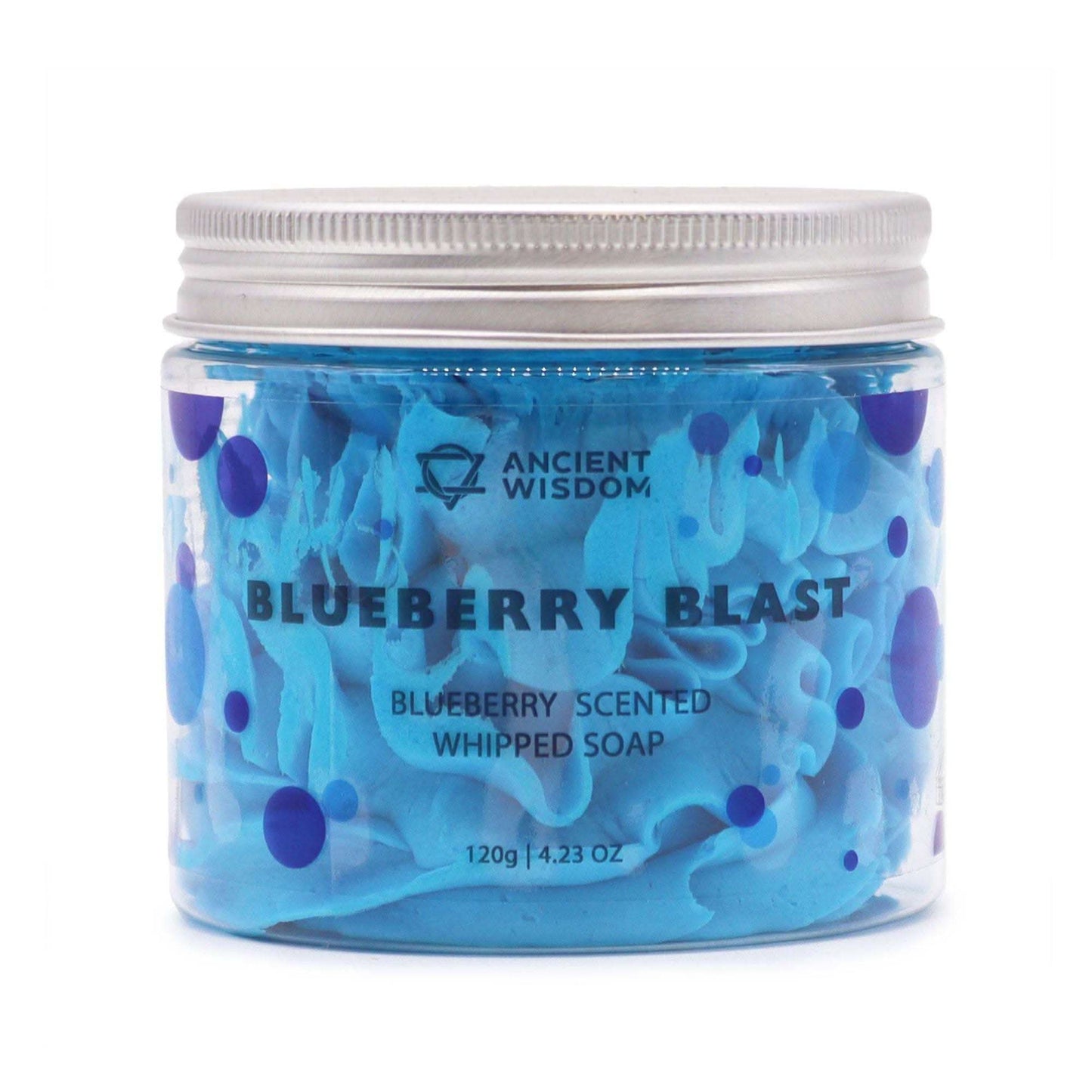Blueberry Whipped Soap 120g jar with creamy blue whipped texture and blueberry scent