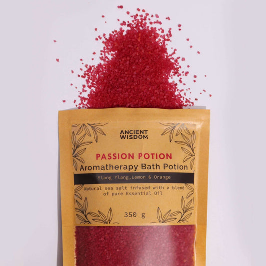 Aromatherapy Bath Potion Passion in kraft bag with red sea salt and essential oils