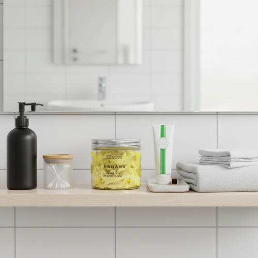 Banana Whipped Soap in a clear jar with yellow banana-themed whipped soap and printed label