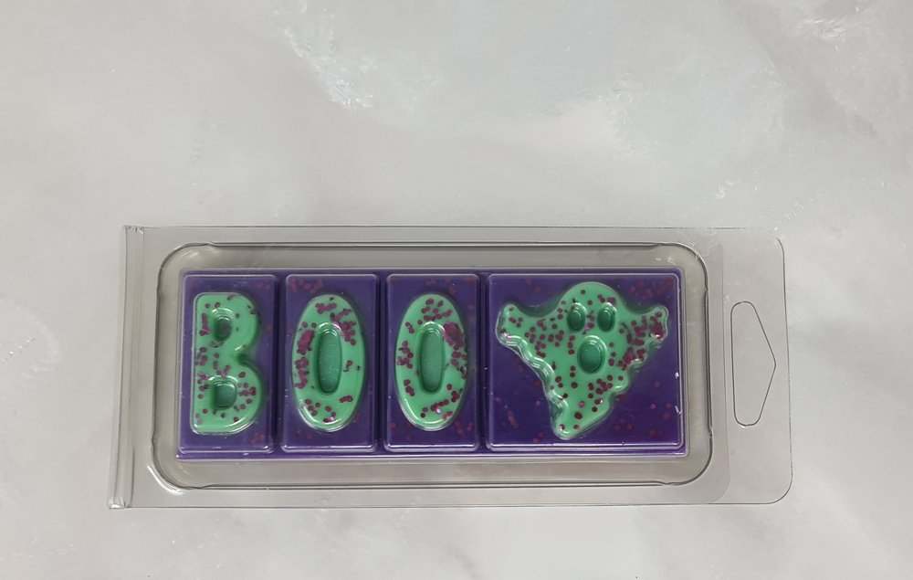 Purple and green witches-themed Boo Witches Truffles Clamshell Wax Melt for Halloween.