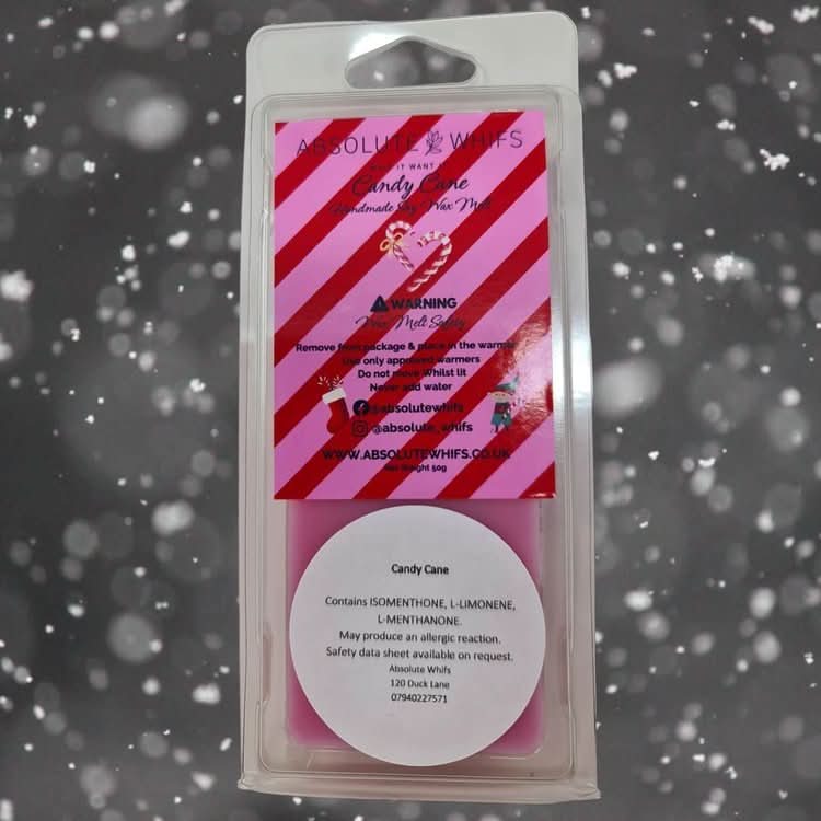 Candy Cane Wax Melt Snap Bar with festive packaging and holiday scent.