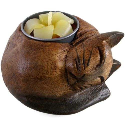 Curled Cat Tealight Holder crafted with a playful curled cat shape for home decor.