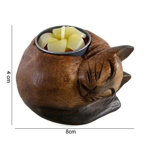 Curled Cat Tealight Holder, whimsical design, holds standard tealight candles, perfect for home decor.