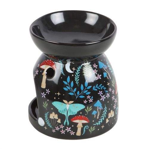 Dark forest print oil burner with nature-inspired design.