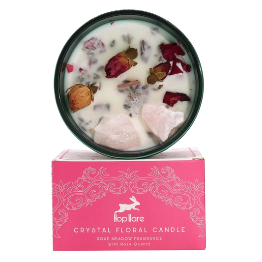 Hop Hare Crystal Magic Flower Candle - The Lovers with rose blossoms