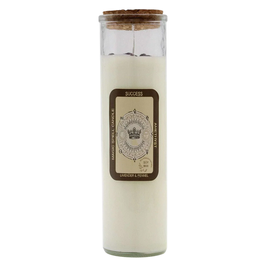 Soy wax magic spell candle - success with amethyst gemstones and lavender fennel scent for success
