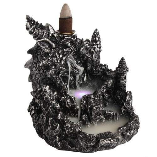 Silver Dragon Backflow Incense Burner with Light featuring a waterfall effect for relaxation.