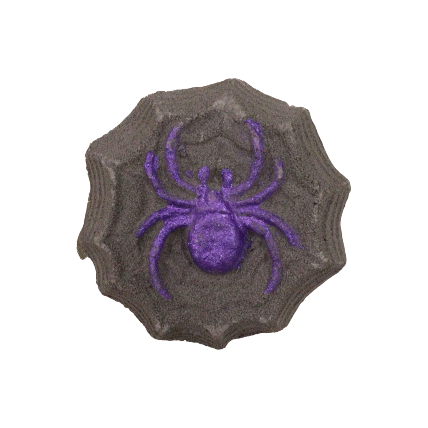 Spider Halloween bath bomb with dark fizz and web pattern