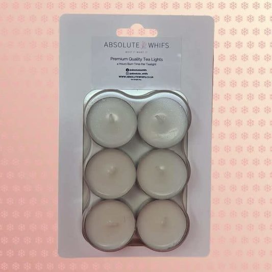 Pack of six unscented tea lights for wax melt heating with 4-hour burn time
