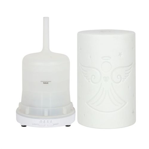 White ceramic angel electric aroma diffuser for relaxation and elegance.