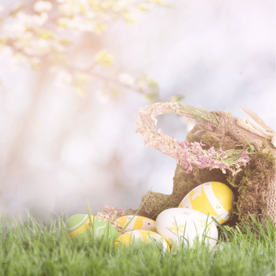 Decorated Easter in a Fragrant field in bloom