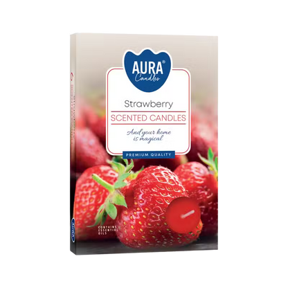 Strawberry Set of 6 Scented Tealights with fruity aroma and premium quality packaging