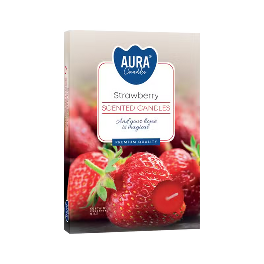 Strawberry Set of 6 Scented Tealights with fruity aroma and premium quality packaging