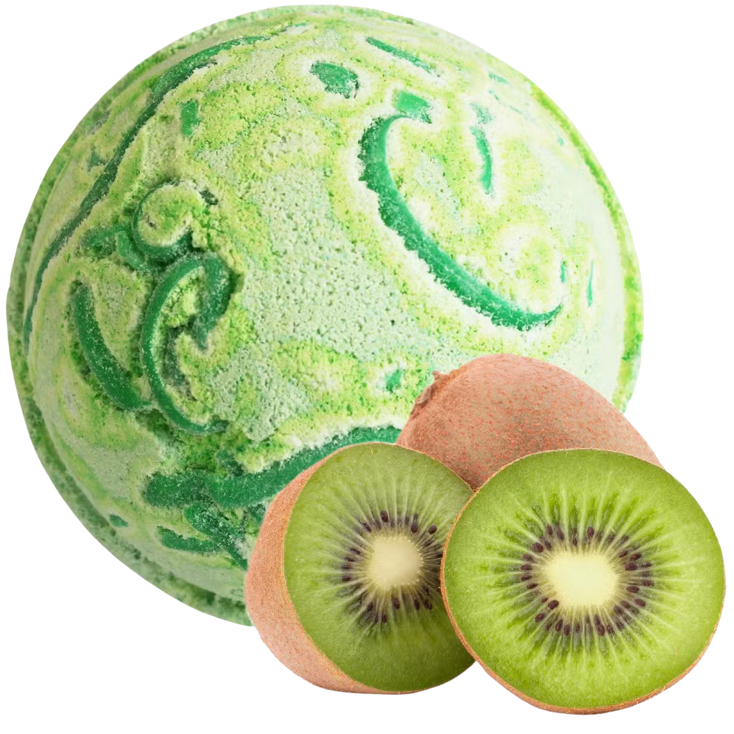 Tropical Paradise Coco Bath Bomb with kiwi fruit and creamy coconut butter for luxurious tropical bath experience
