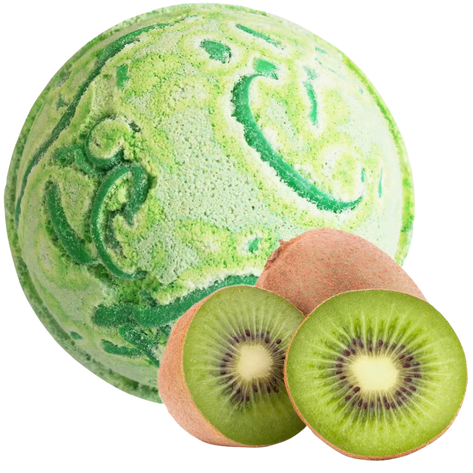 Tropical Paradise Coco Bath Bomb with kiwi fruit and creamy coconut butter for luxurious tropical bath experience