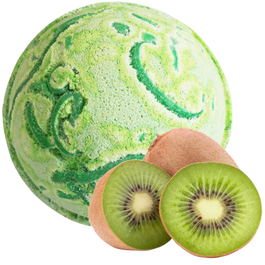 Tropical Paradise Coco Bath Bomb with kiwi fruit and creamy coconut butter for luxurious tropical bath experience