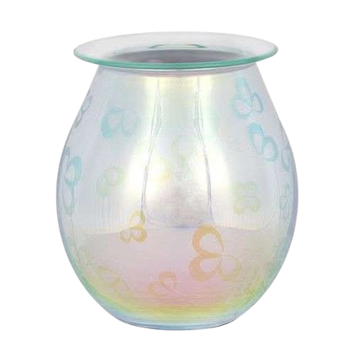 3D Flower Petal Light Up Electric Oil Burner with iridescent glass surface and delicate embossed floral patterns