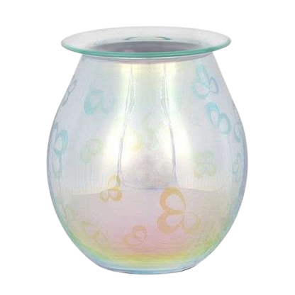 3D Flower Petal Light Up Electric Oil Burner with iridescent glass surface and delicate embossed floral patterns