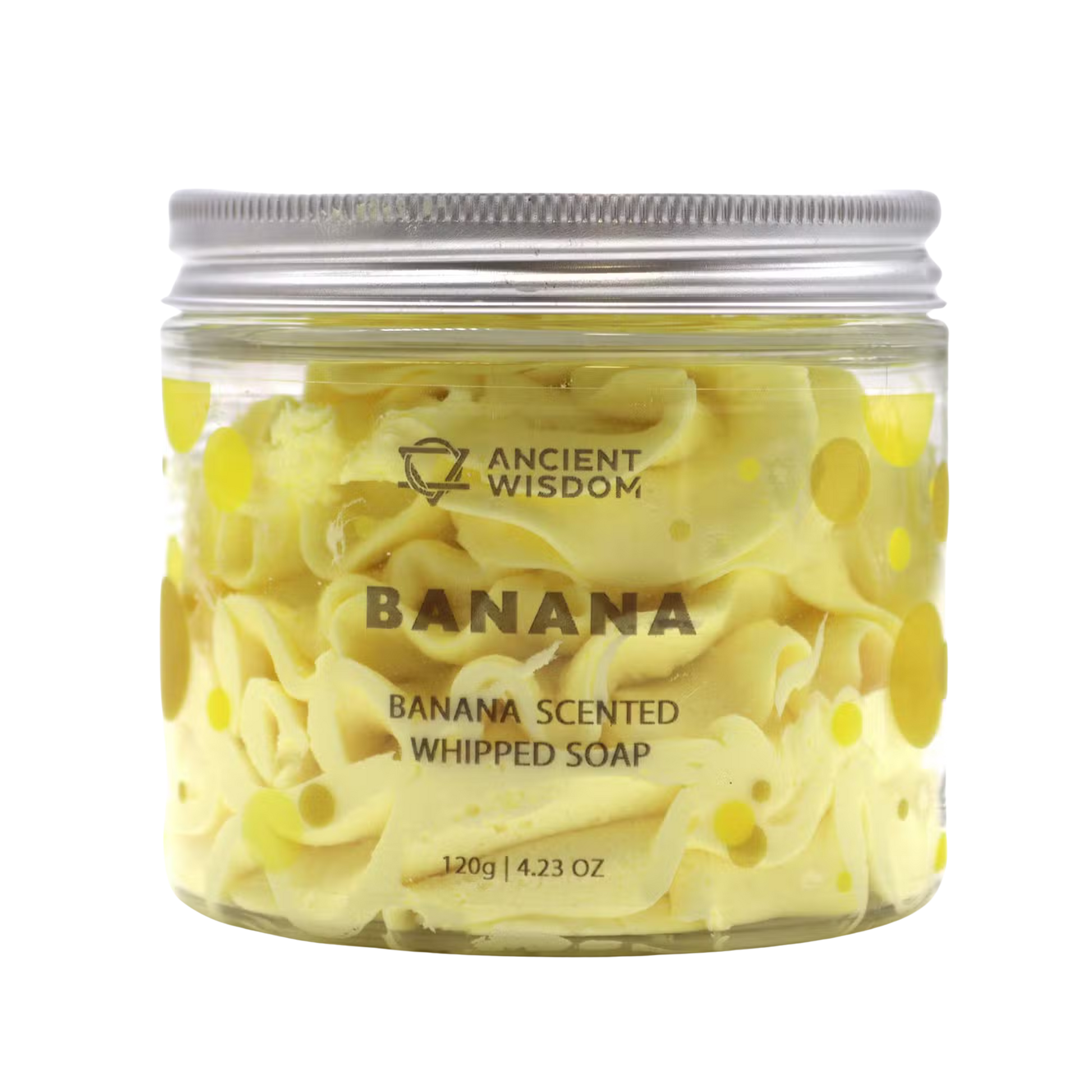 Banana Whipped Soap 120g jar with creamy whipped texture and banana scent by Ancient Wisdom