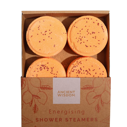Energising Zen Shower Steamers gift set with peppermint, frankincense, lemon, and cranberry seeds, vegan and cruelty-free.
