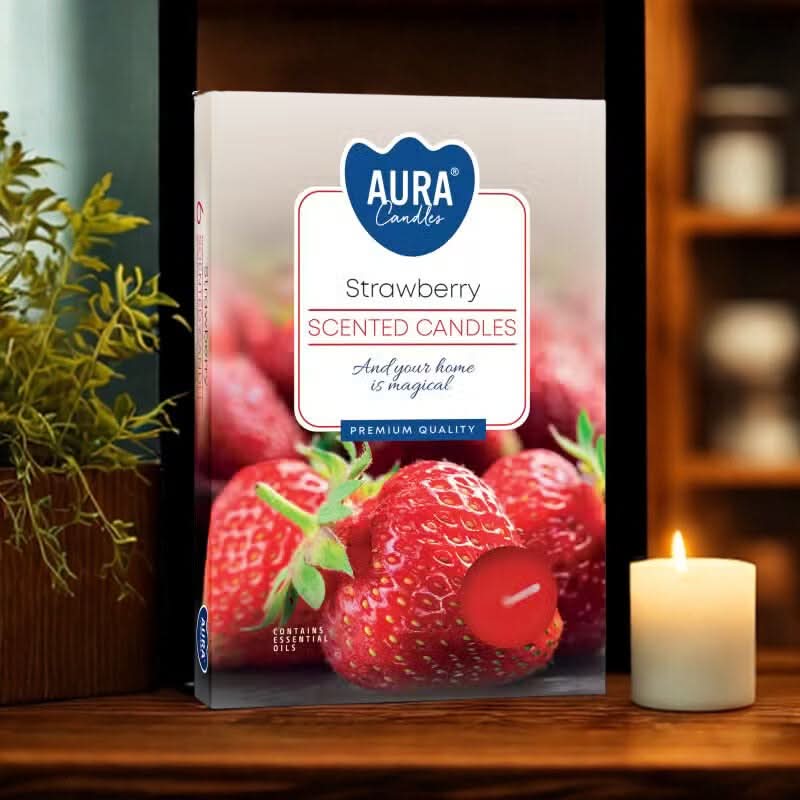Strawberry Set of 6 Scented Tealights with fruity fragrance and warm ambient lighting