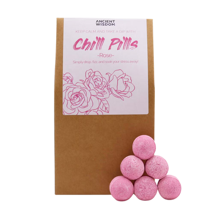 Chill Pills Gift Pack 350g Rose scented bath fizzies with vegan, cruelty-free, plastic-free packaging
