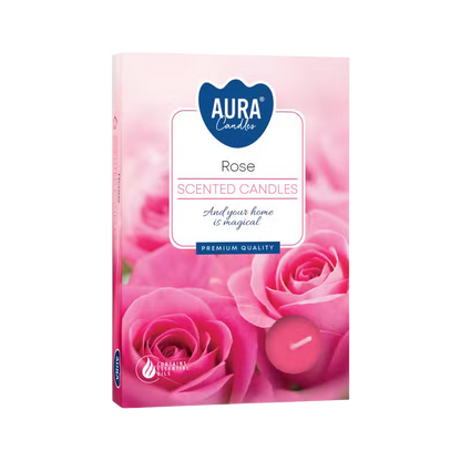 Rose Set of 6 Scented Tealights in pink floral packaging