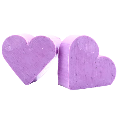 Lavender scented heart-shaped guest soap bars, SLS and paraben free, ideal for bathroom decor and visitors.