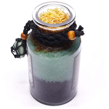 Ancient Witch Bath Spell Prosperity potion bottle with aventurine amulet