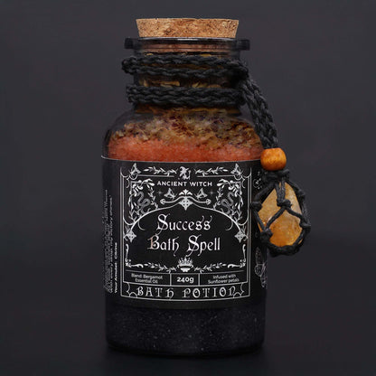 Ancient Witch Bath Spell Success potion bottle with Citrine crystal amulet