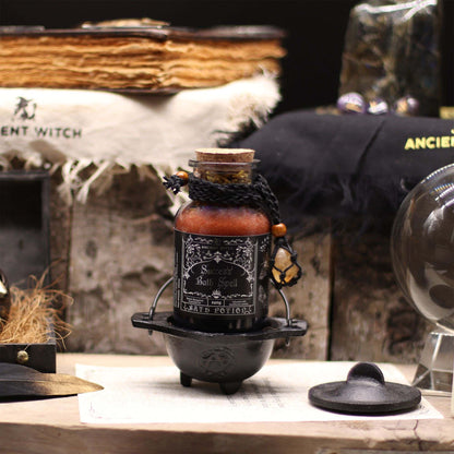 Ancient Witch Bath Spell Success potion bottle with Citrine crystal amulet
