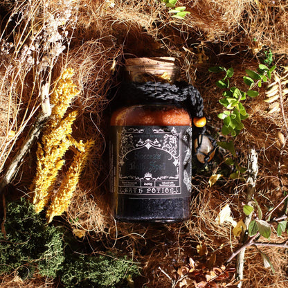 Ancient witch bath spell bottle with citrine crystal amulet for success