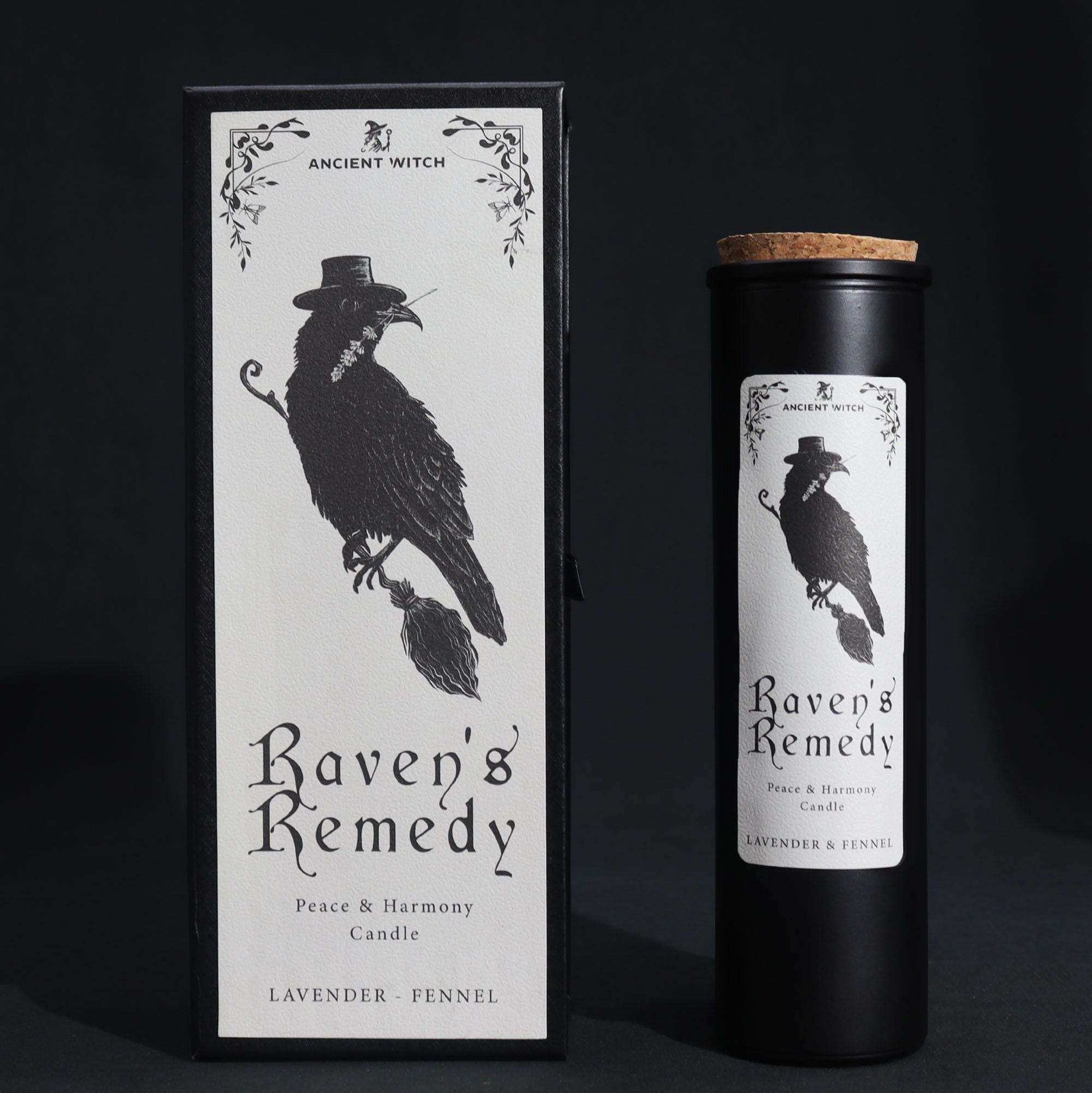 Ancient witch ritual candle with raven design and lavender fennel scent