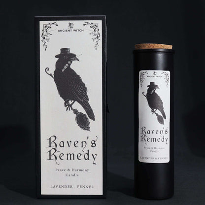 Ancient witch ritual candle with raven design and lavender fennel scent