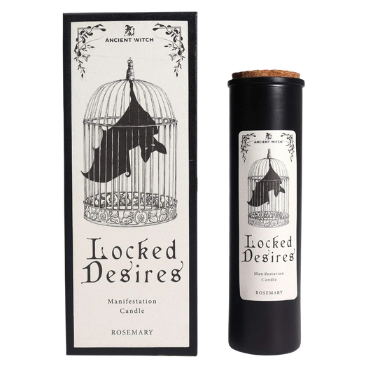 Ancient Witch Ritual Candles black wax manifestation candle with bat in cage design and rosemary scent in decorative box