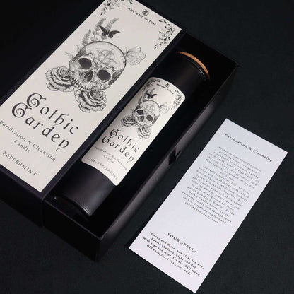 Ancient witch ritual candle - Gothic Garden with skull and roses design in gift box