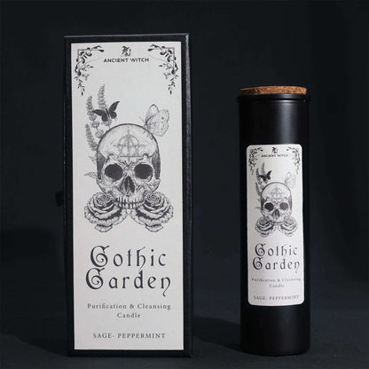Ancient witch ritual candle - Gothic Garden with skull and roses design in gothic gift box