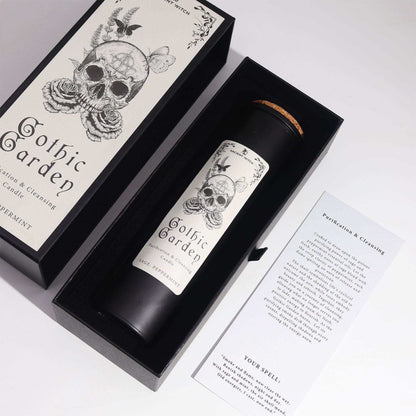 Ancient witch ritual candle - Gothic Garden with skull and roses design in decorative gift box