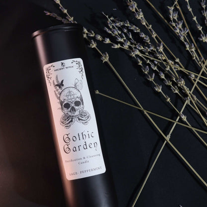 Ancient witch ritual candle - Gothic Garden with skull and roses in gift box
