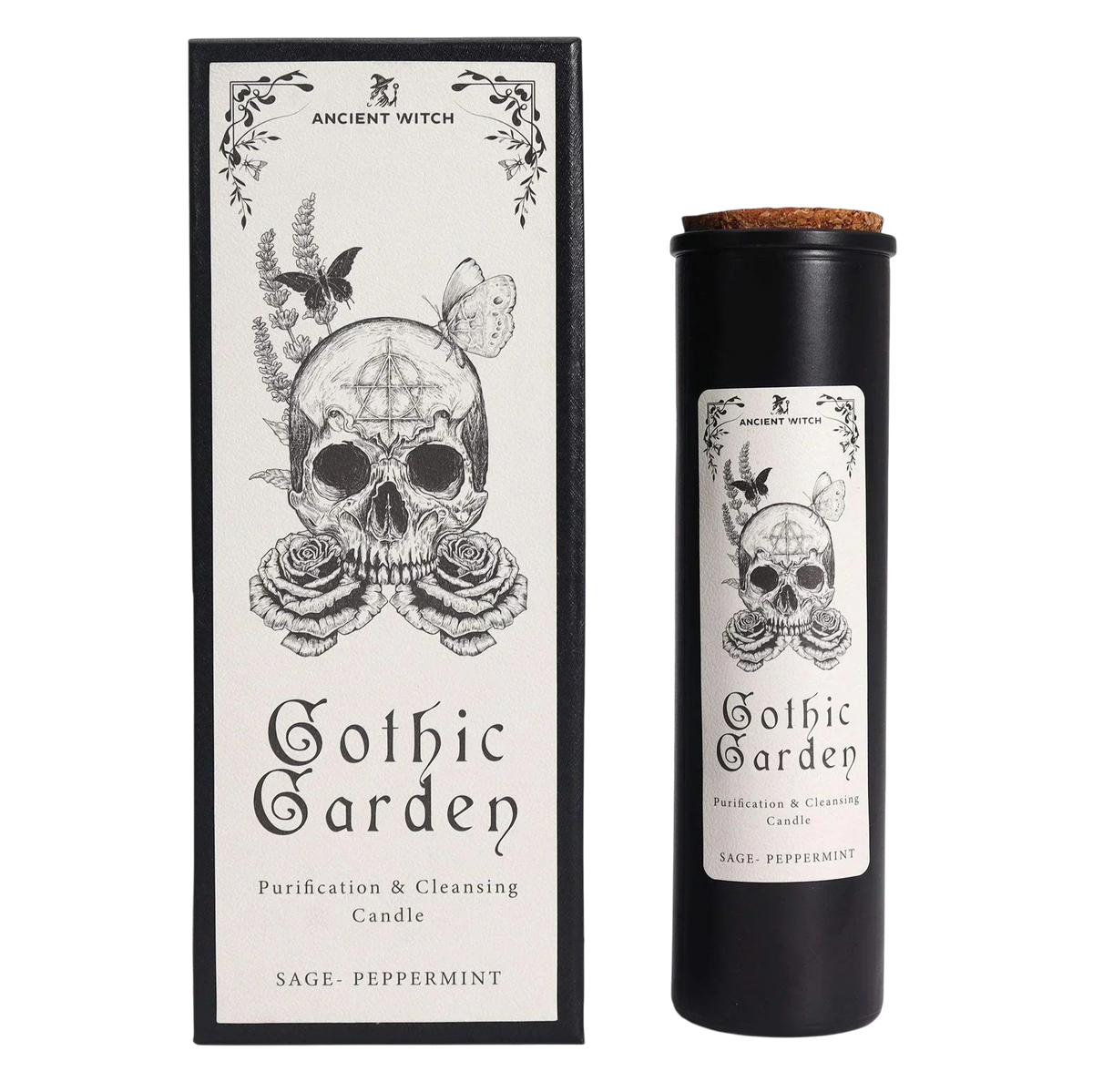 Ancient witch ritual candle - Gothic Garden with skull and roses in a gift box