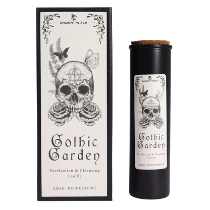Ancient witch ritual candle - Gothic Garden with skull and roses in a gift box