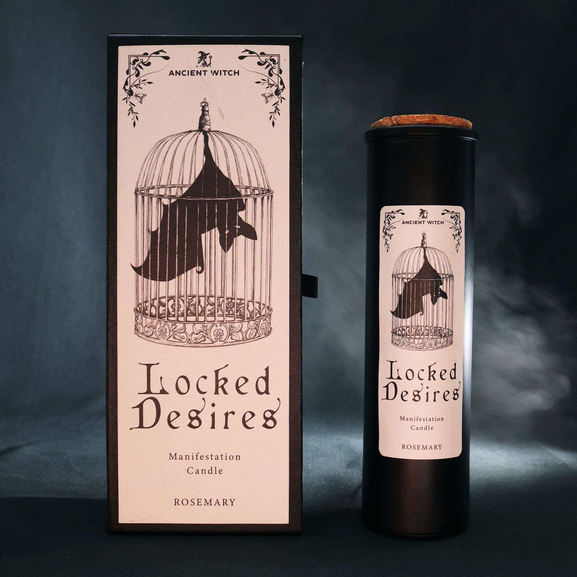 Ancient witch ritual candles with bat in cage design and rosemary scent