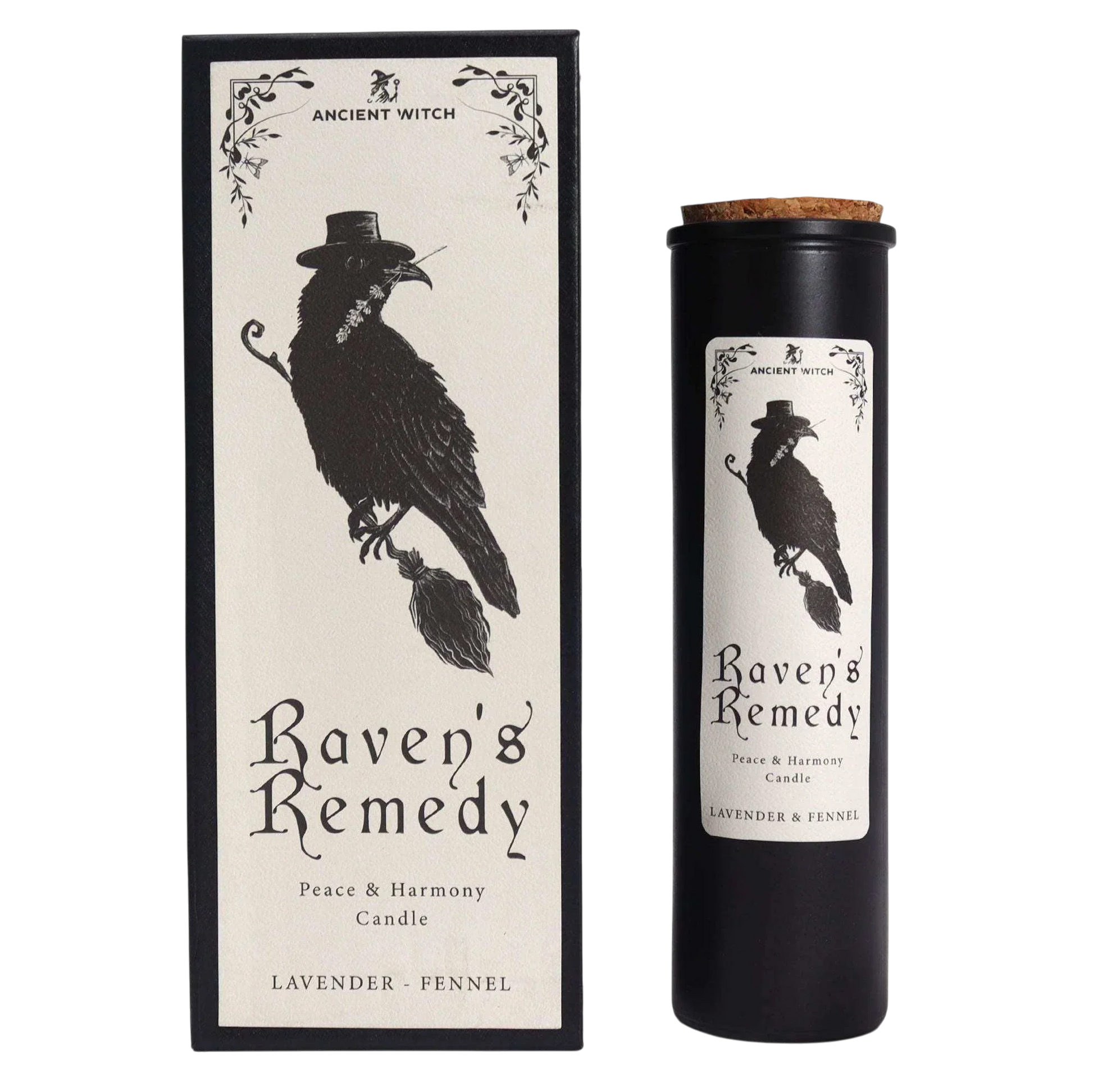Ancient witch ritual candle with raven design and lavender fennel scent