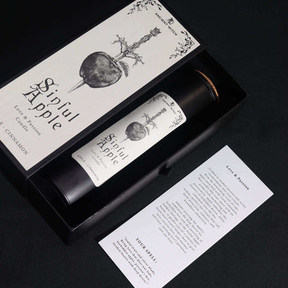 Ancient witch ritual candle with knife and apple design for love spells